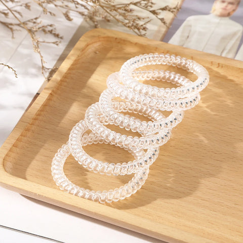 AWAYTR 6pcs Cute and Colorful Spiral Hair Ties Resin Jelly Coil Hair Rings for Women and Girls Ponytail Holders Hair Accessories