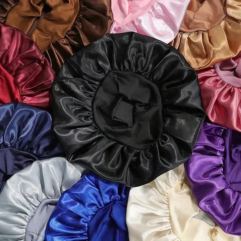 1pc Women's Solid Color Satin Wide-Brimmed Shower Cap, Suitable for Daily Use Silk Bonnet Satin Bonnet Shower Cap