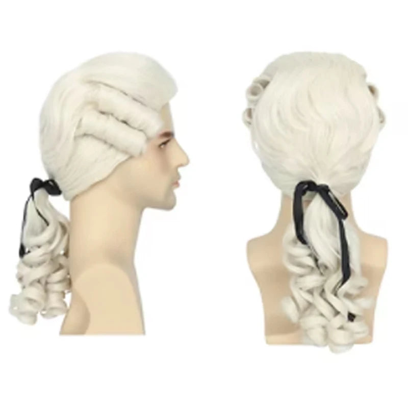 HAIRJOY Synthetic Hair Colonial Cosplay Wig for Lawyer Grey Wigs Long Curly Wavy Wigs for Men
