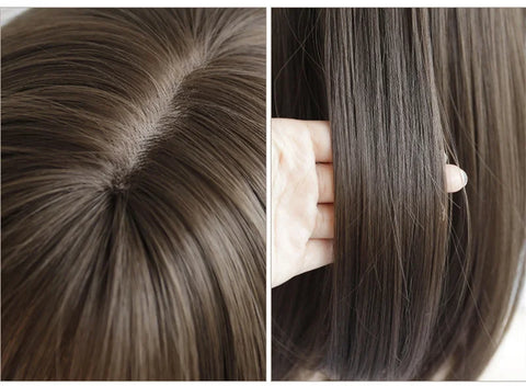 Korea Style Hair Extensions Synthetic Fashion Young Female Wigs Breathable Head Cover Medium Length Straight Wig Hat for Women
