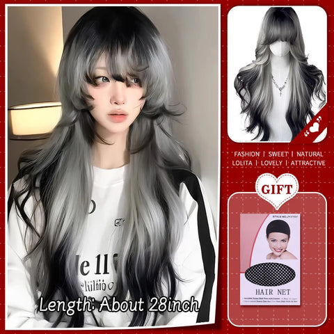 WTB Synthetic Long Straight Hair Black Lolita Wigs with Bangs for Women Fashion Female Cosplay Party Christmas Wigs Multicolor