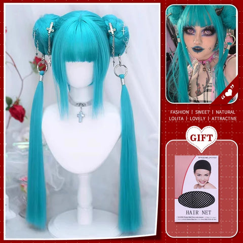 WTB Synthetic Long Straight Hair Black Lolita Wigs with Bangs for Women Fashion Female Cosplay Party Christmas Wigs Multicolor