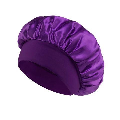 1pc Women's Solid Color Satin Wide-Brimmed Shower Cap, Suitable for Daily Use Silk Bonnet Satin Bonnet Shower Cap