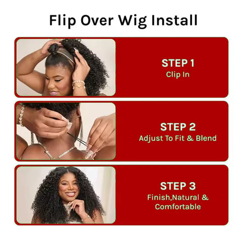 3 IN 1 Half Wig With Drawstring Seamless Human hair Wigs Curly Headband Wig Upgrade for Women Summer Machine Wigs Hair 32 Inch