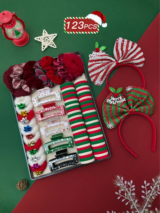 123pcs Elegant Christmas Hair Accessories Set for Women Fashionable Hair Decorations Ideal Christmas Gift