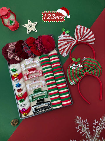 123pcs Elegant Christmas Hair Accessories Set for Women Fashionable Hair Decorations Ideal Christmas Gift