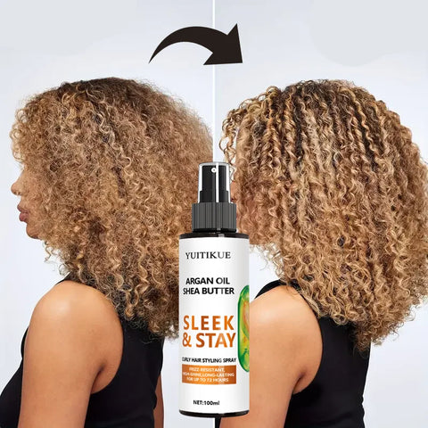 Contains macadamia oil and shea butter, refreshing and long-lasting, curl styling spray, anti-frizz, high-shine and long-lasting
