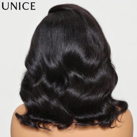 UNICE Light Yaki Loose Wave Bob Wigs With Drawstring 13x4 Pre Plucked Pre Cut Bleached Glueless Wig Human Hair Lace Frontal Wigs