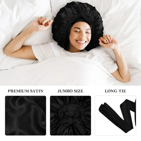 3Pcs Bonnet for Sleeping, Extra Satin Silk Bonnet for Sleeping Women with Tie Band for Curly Hair Jumbo Bonnet Braids Hair wrap