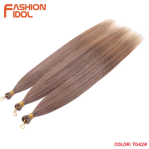 28 Inch 3PCS 300g Yaki Straight Pony Hair Bundles Crochet Braids Hair Synthetic Braiding Hair Ombre Brown Crochet Hair Extension