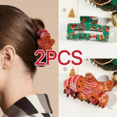 1/2Pcs Acrylic Christmas Hair Claw Clips for Women, Gingerbread Man Design Hair Jaw Clips Hair Accessories Holiday Gift Hair Pin