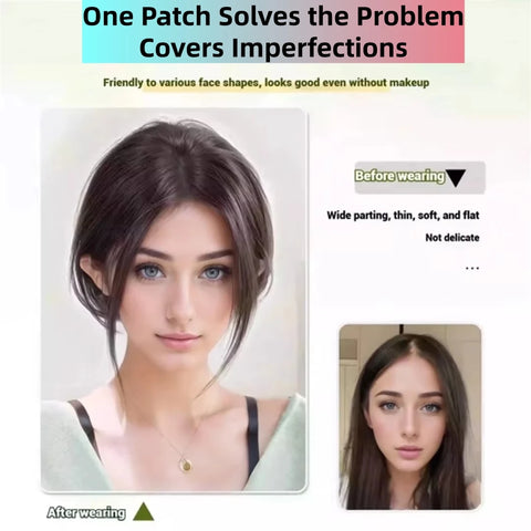Magic Paste Hair Topper for Women Invisible Natural Looking Human Hair Bangs Fringe No Clip Design Covers Hair Loss