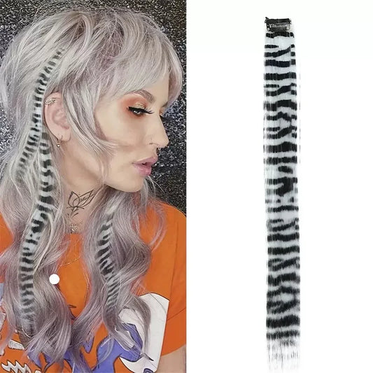Stripe Printed Hair Colorful Long Straight Hair Pieces Synthetic Clip-in Hair Extensions for Daily Use Party Halloween