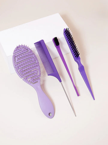 Comb styling set, including mouse tail comb, edge control brush, nylon hair brush, hollow breathable hair brush