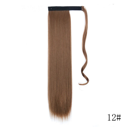 LISI GIRL Synthetic Hair 22''34'' Long Straight Ponytail Wrap Around Ponytail Clip in Hair Extensions Black Hairpiece Headwear