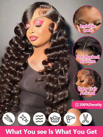 200 Density Loose Deep Wave 13x4 HD Lace Front Human Hair Wigs Brazilian 30 Inch Curly Water Wave 5x5 Glueless Wig Human Hair