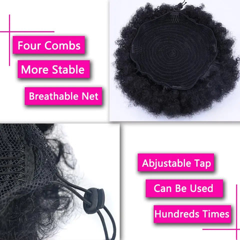 Synthetic 10Inch Big Afro Puff Drawstring Ponytail Extensions for Black Women 4b 4c Kinky Curly Hair Bun Ponytail Wigs Daily Use