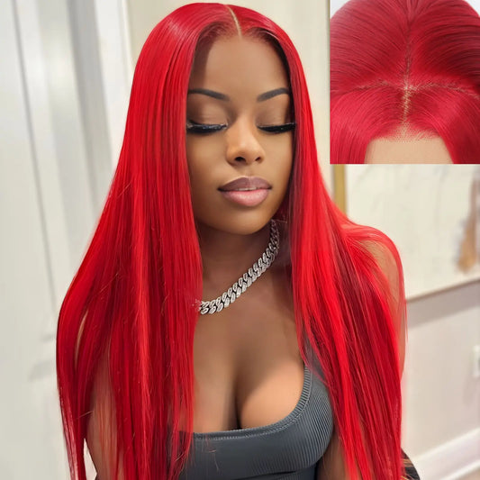 13X4 Burgundy Red Wig Long Straight Synthetic Lace Front Wig Dark Wine Colored Hair Lace Frontal Wigs for Women Party Cosplay