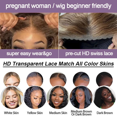 Bob Glueless Curly Human Hair Wig Water Deep Wave Pre cut Lace Wigs Chocolate Brown 7x5 Glueless Wigs 13x4 HD Lace Short Bob Wig