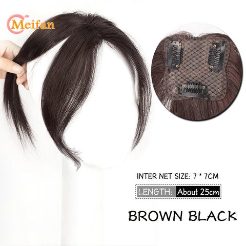 MEIFAN Synthetic Middle Part Topper Hairpiece with Bangs Clip-In Bangs Extension Natural Invisible Clourse Hairpiece for Women