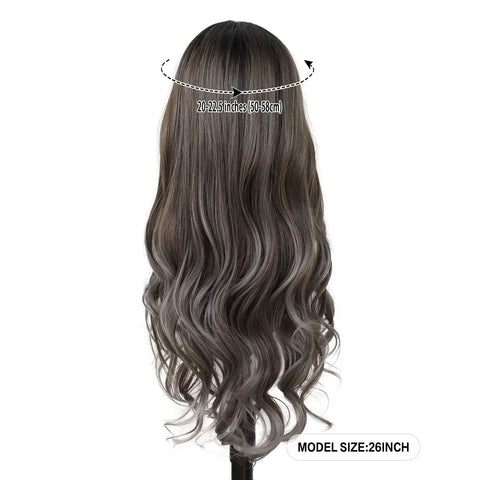 Synthetic Hair Long Curly Wigs for White Women 26 Inches Wavy Long Wig with Bangs Drag Queen Grey Wigs Model Natural Hairstyles