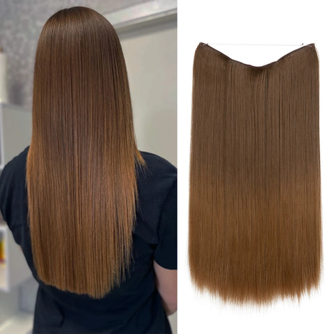 SARLA Synthetic No Clip Hair Extension Ombre Natural Fake False Long Straight Hairpiece Blonde Hair For Women