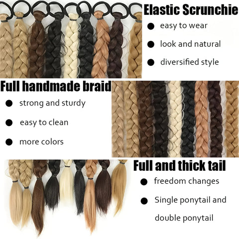 24 Inch Synthetic Long Braided Ponytail Hair Extensions for Women With Elastic Band  Hair Accessories