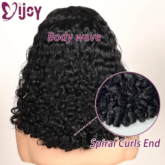 ijoy Natural Black Burmese Curly Human Hair Wig with Spiral Curls Pre Plucked 13x4 Lace Front Bob Wigs Tiny Knots
