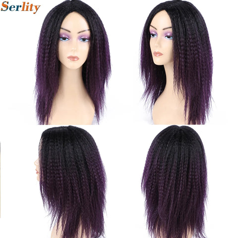 Yaki Kinky Straight Wig for Black Women 14 Inch Hair Natural Hairline Dreadlock Wig Kinky Curly Synthetic Hair Wigs Soft Fluffy