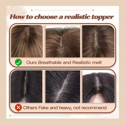 Hair Toppers Blonde Brown Ombre 100% Remy Human Hair Topper HairPieces for Women 150% Density Silk Base 3Clip in Toppers 12inch