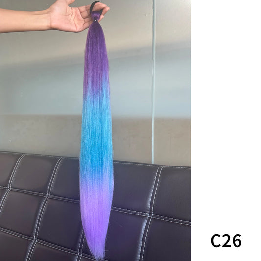Synthetic Purple Ponytail Extension with Rubber Band Long Straight DIY Braided Pony Tail Hairpiece Women Hair Accessories