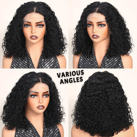 ijoy Natural Black Burmese Curly Human Hair Wig with Spiral Curls Pre Plucked 13x4 Lace Front Bob Wigs Tiny Knots