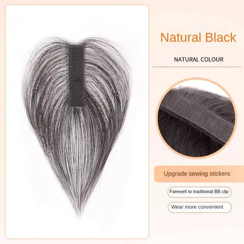 No Clip Toppers Human Hair Fringe Upgraded Magic Paste Hair Toppers Bangs for Women Fluffy Hair Cover Sparse Hair Seams Patches