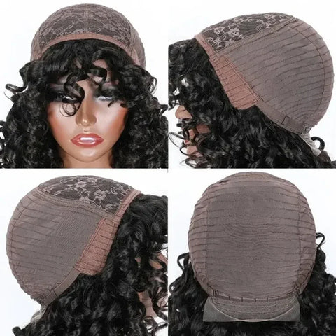 Short Curly Bob Wig Human Hair With Bangs Ready to Go Glueless Bouncy Curly Human Hair Wigs Machine Made Afro Wigs for Women