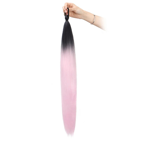 26Inch Synthetic Ponytail Extension with Elastic Tie Hair Band Long Yaki Straight Colored Braiding Ponytail Ombre Colors