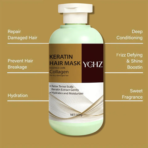 Magic Keratin Hair Mask, Contains Collagen - Moisturizing and Repairing Care, Makes Hair Silky Smooth, Enhances Vitality and Shine, Suitable for Normal Hair and All Hair Types