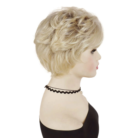Short Wigs for Women Synthetic Hair Blonde Curly Wig with Bangs Ombre Blond Color Natural Mommy Wig for Daily Wear Pixie Cut Wig