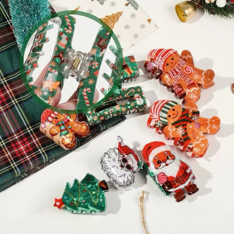 1/2Pcs Acrylic Christmas Hair Claw Clips for Women, Gingerbread Man Design Hair Jaw Clips Hair Accessories Holiday Gift Hair Pin