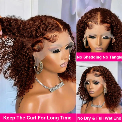 Brown kinky Curly Short Bob Wig 13x4 Bob Wigs Brazilian Water Deep Wave Human Hair Wig Preplucked For Woman Short Pixie #4 Color