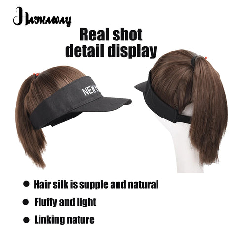 Synthetic Wig Women's Short Hair Hat Wig One Spring And Summer Online Celebrity Cap High Ponytail Straight Hair Sunscreen Hat Fu