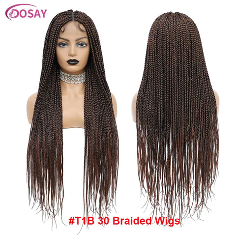36Inch Synthetic Long Box Braided Wig Full Lace Straight Cornrow Braiding Wig Burgundy Knotless Cornrow Braid Wig With Baby Hair
