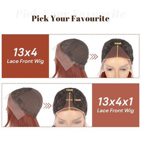 Reddish Brown Straight Layered Lace Front Wigs For Women Copper Red Pre Plucked Lace Frontal Wig Layers Glueless Synthetic Wig