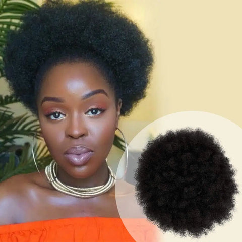 Synthetic 10Inch Big Afro Puff Drawstring Ponytail Extensions for Black Women 4b 4c Kinky Curly Hair Bun Ponytail Wigs Daily Use