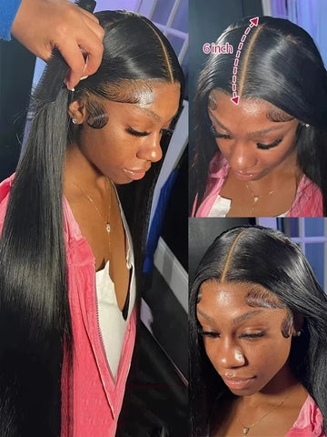 220 Density 40 44 Inch13x6 HD Bone Straight Lace Frontal Human Hair Wigs Brazilian Black 360 Full Lace Wig For Women Preplucked