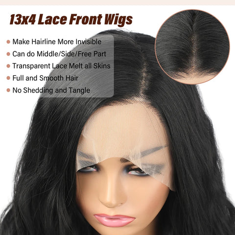13×4 Transparent Lace Wig Long Ocean Wave Black Synthetic Lace Wig for Women Natural Hairline Heat Resistant wigs