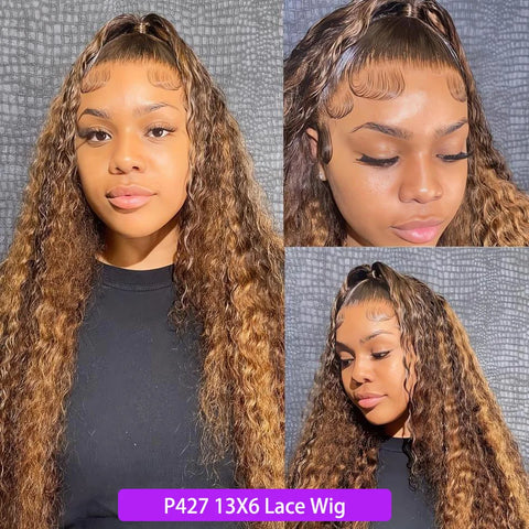 Highlight Wig Human Hair Curly Deep Wave Frontal Wig 13X6 13X4 Hd Lace Front Wigs P4/27 1B30 Brown Blonde Ombre Colored Wigs