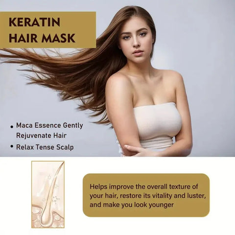 Magic Keratin Hair Mask, Contains Collagen - Moisturizing and Repairing Care, Makes Hair Silky Smooth, Enhances Vitality and Shine, Suitable for Normal Hair and All Hair Types