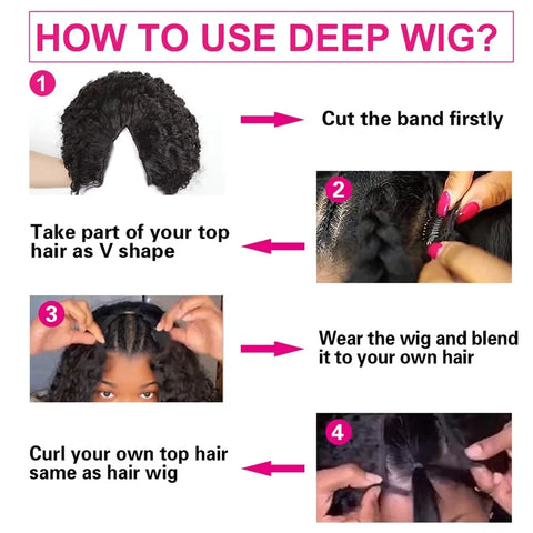 Upgraded V Part Wig Kinky Curly Wig Brazilian 32inch Natural Color Deep Wave Human Remy Hair For Women