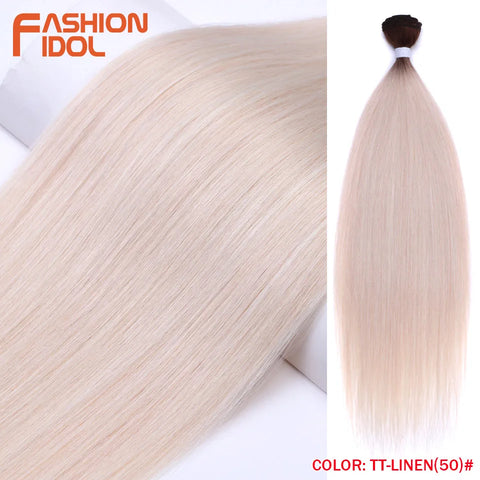 Yaki Straight Hair Extension Salon Natural Synthetic Hair Bundles Colorful High Temperature Fiber Ombre Blonde Fake Hair