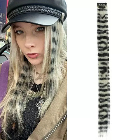 Stripe Printed Hair Colorful Long Straight Hair Pieces Synthetic Clip-in Hair Extensions for Daily Use Party Halloween